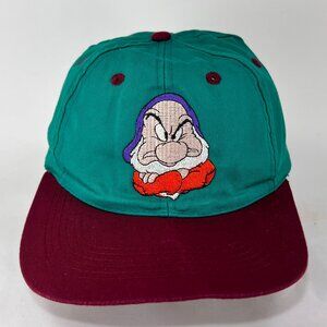 Vtg Disney Grumpy Youth Kids Snap Back Cap Hat Teal Dwarfs Snow White Magic